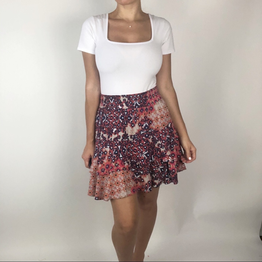CAbi | Isabel Parchwork Floral Ruffle Skirt Sz Med